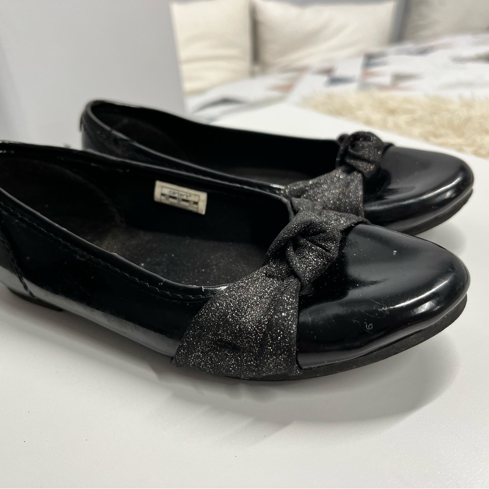 Carters Black Flats Girls Size 1 Glitter Bow Dress Shoes